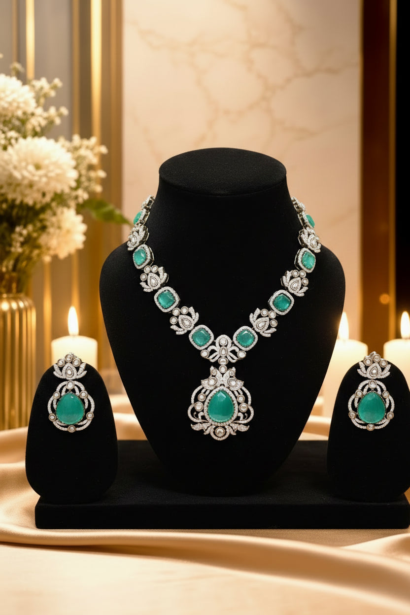 Antique Victorian Polki Kundan Stone Statement Necklace Set