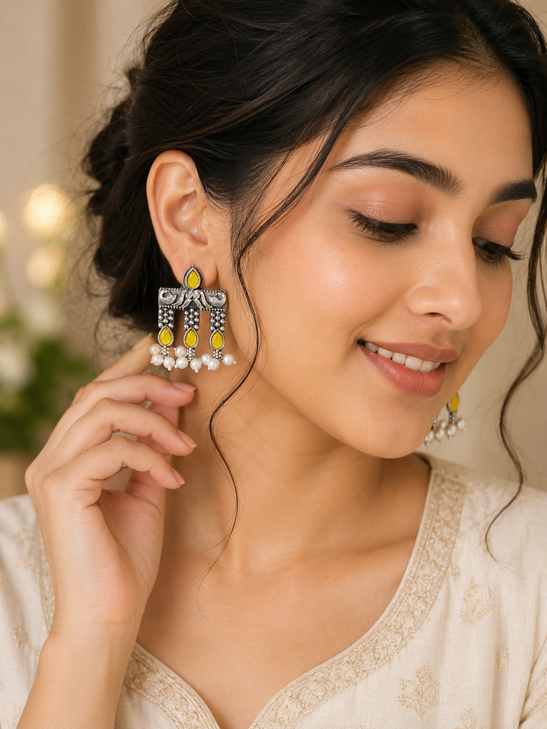 Vintage Oxidized Silver Jhumka-Style Stud Earrings