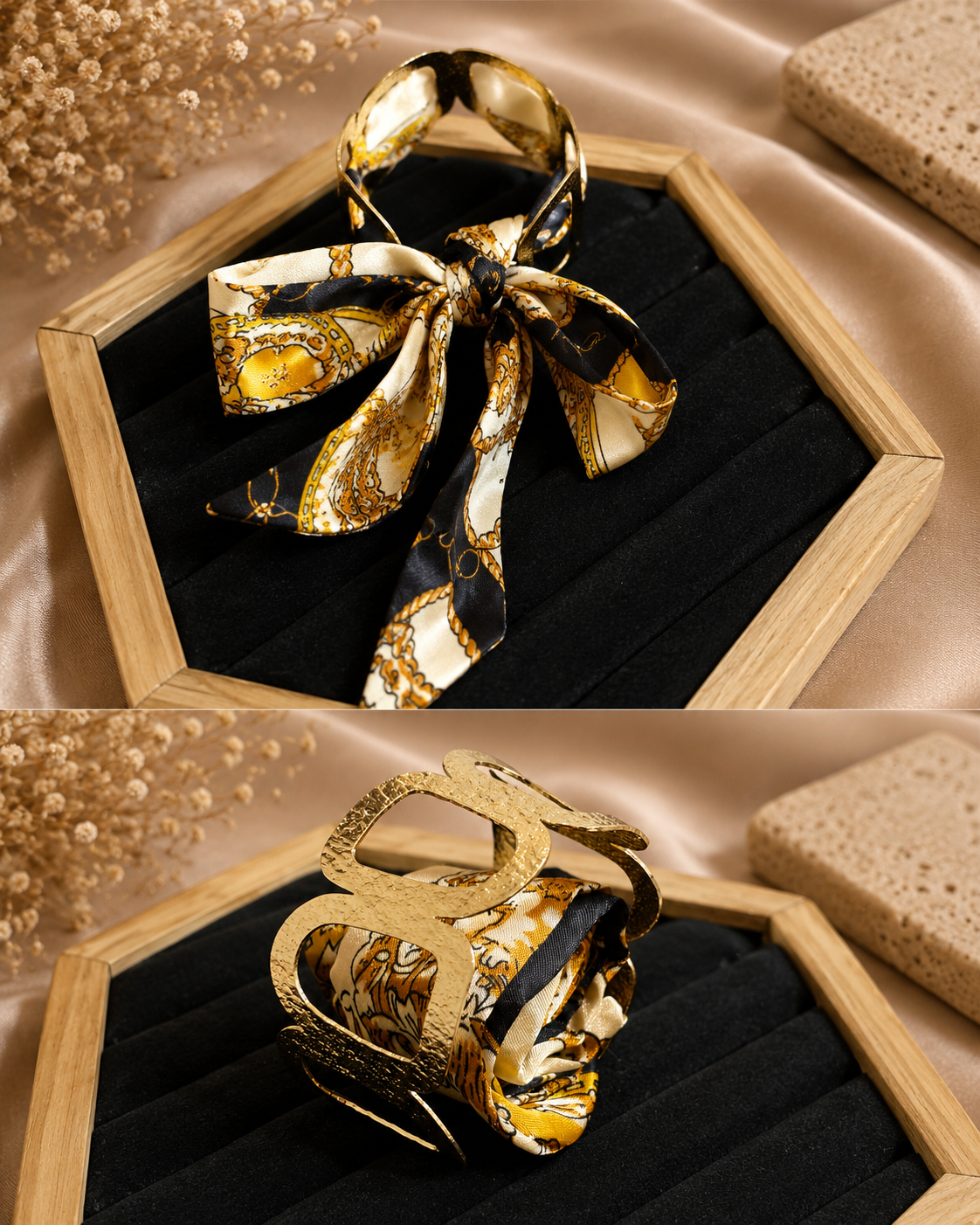 2-in-1 silk scarf cuff bracelet