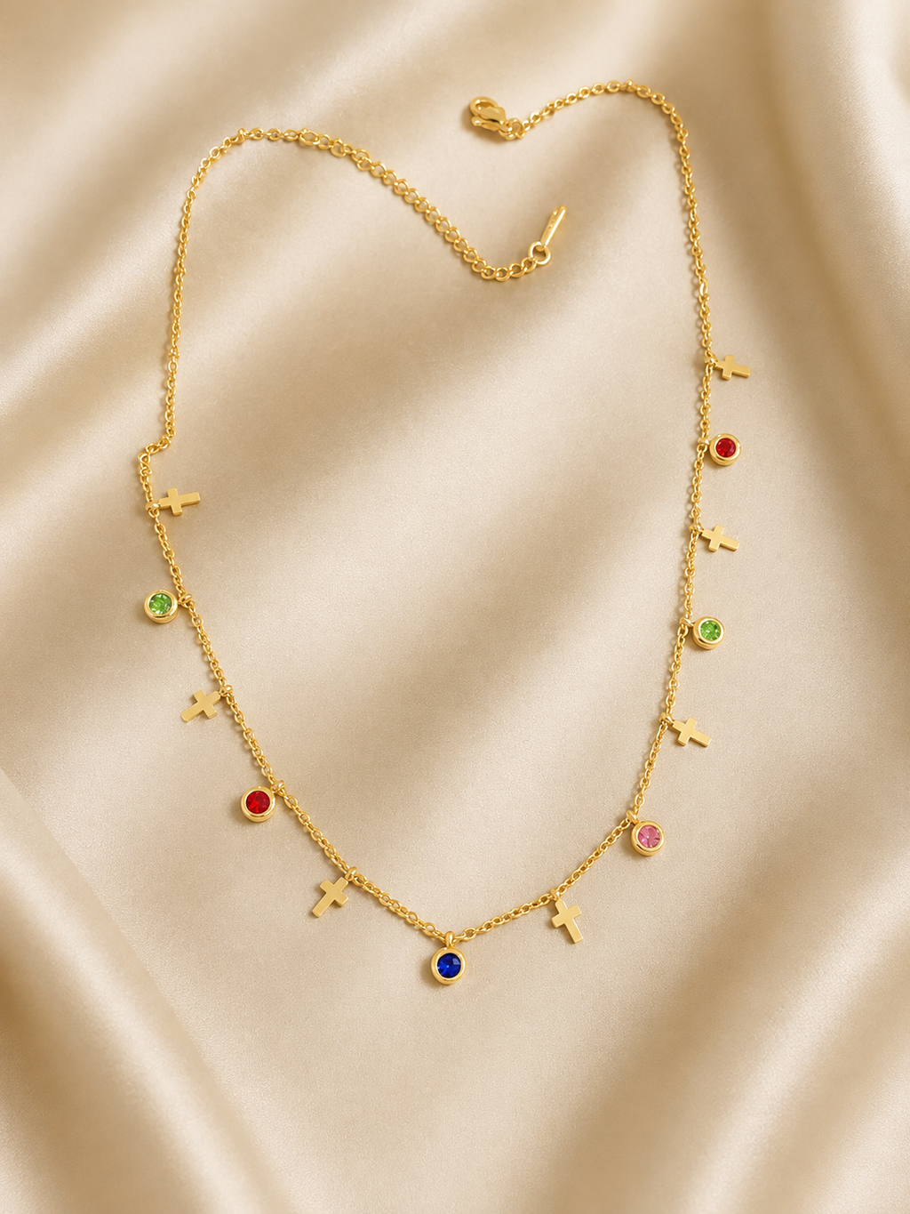 Rainbow cross charm necklace