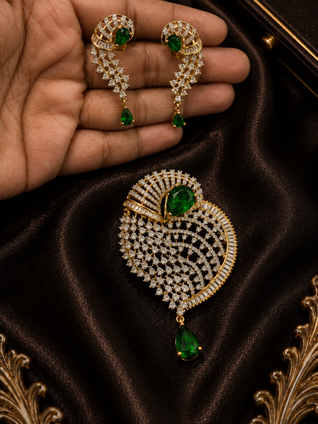 Gold-Plated American Diamond Swirl Pendant Set