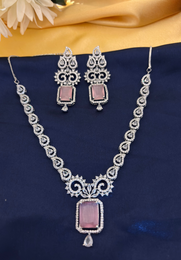 AD necklace set with baby pink stone