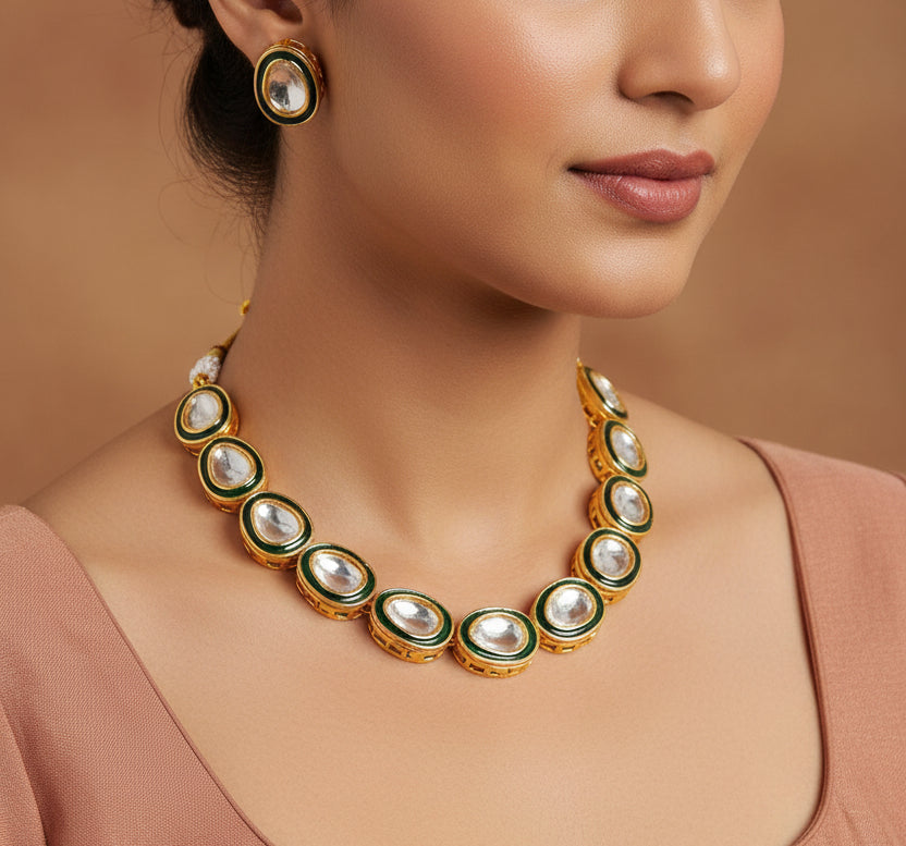 Kundan oval choker necklace Green (large)