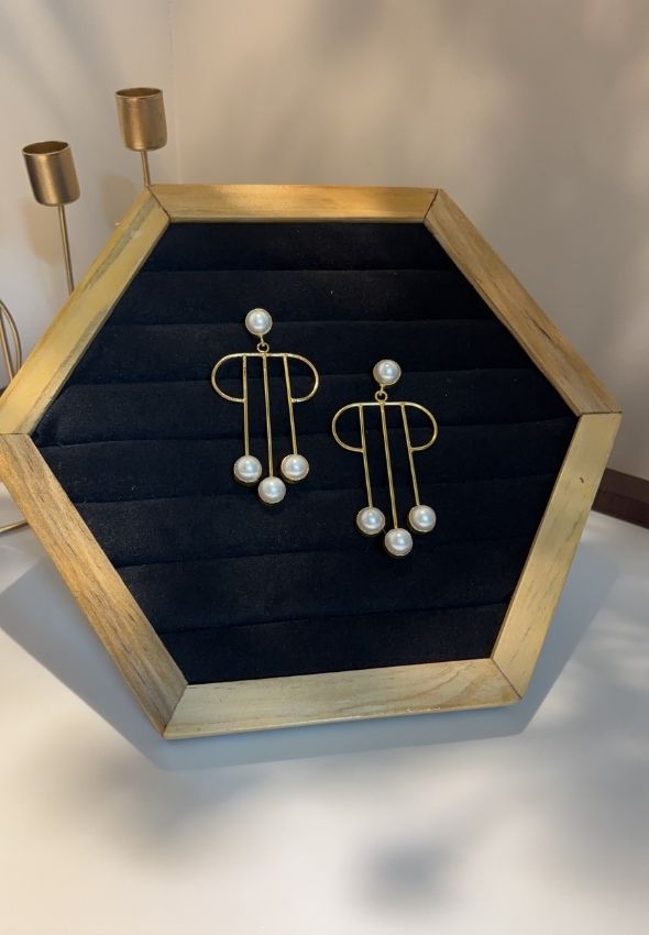 Modern pearl drop brass earring