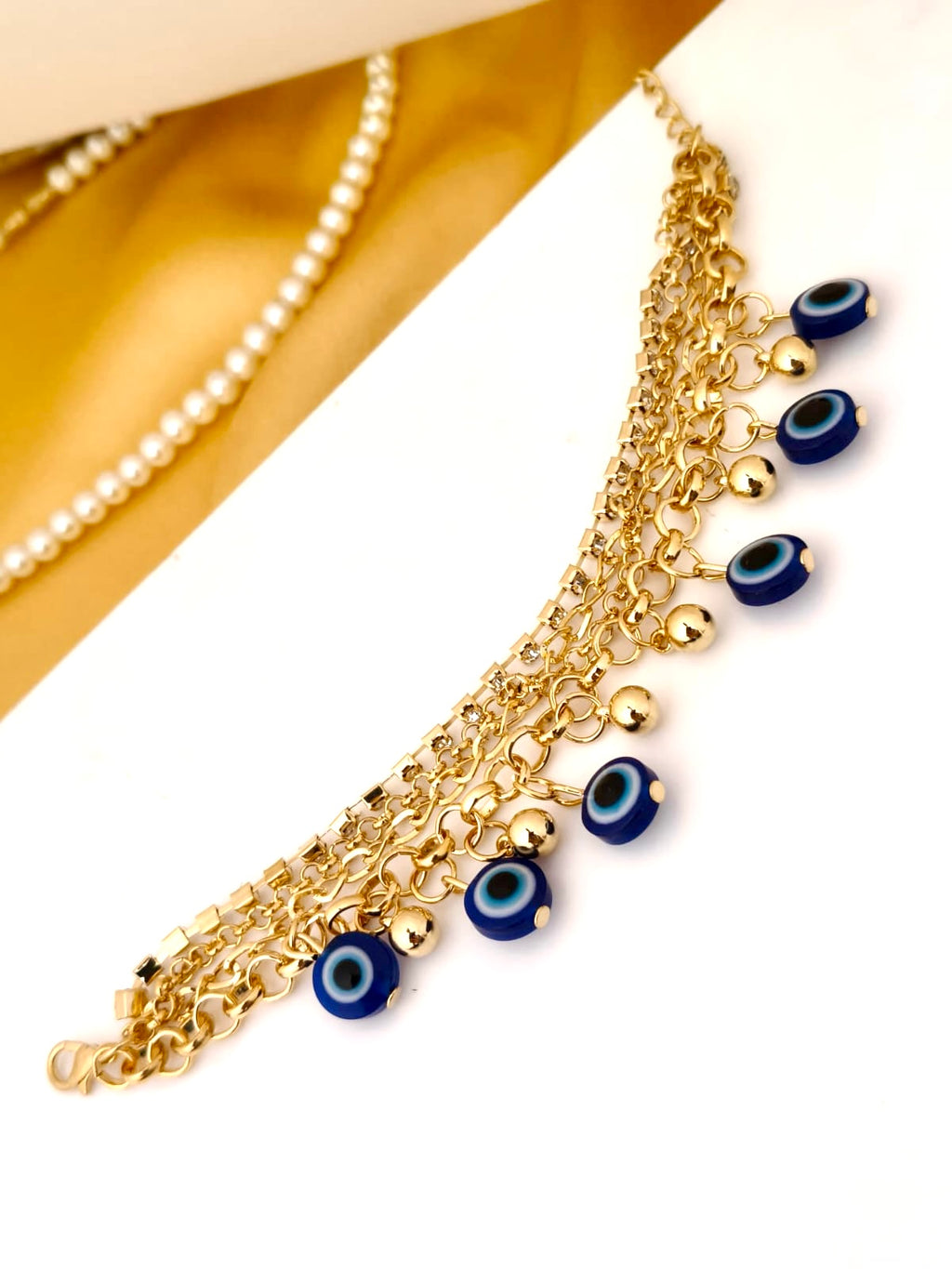 Multi-Layer Gold Chain Dangling Evil Eye Charm Bracelet