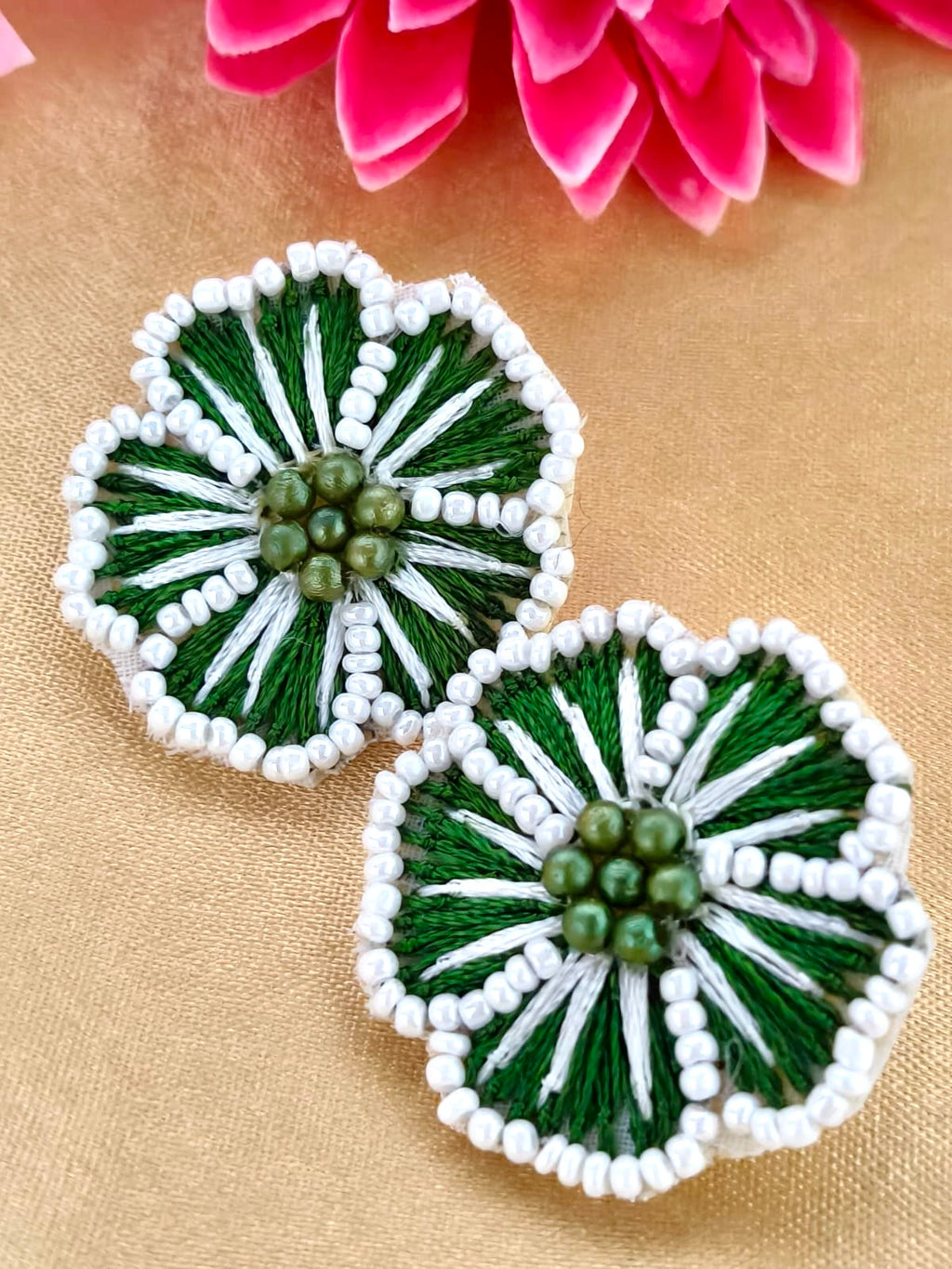 Handcrafted floral embroidered stud earrings