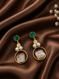 Emerald-green and mother-of-pearl statement drop earrings
