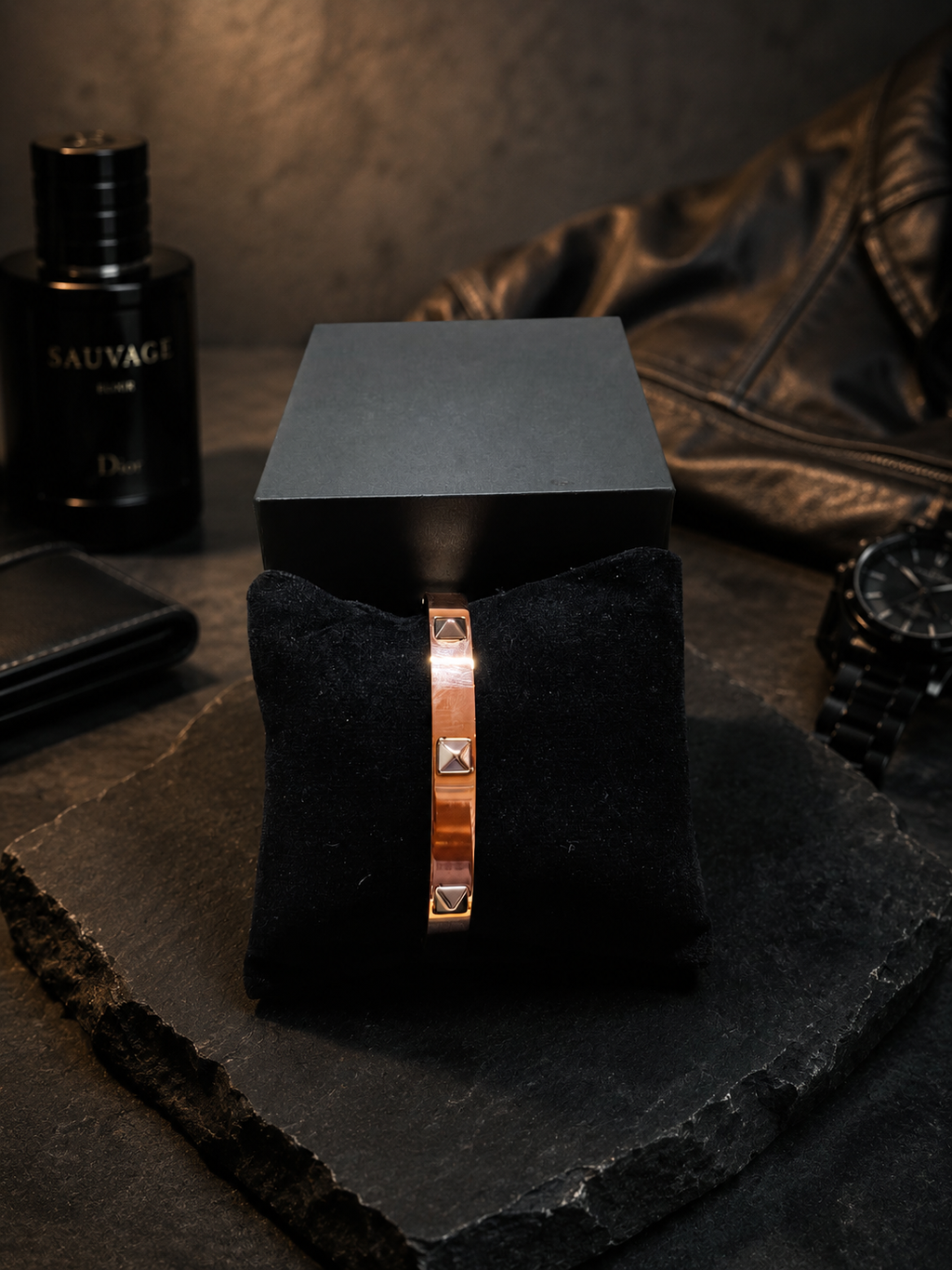 Pyramid Studded Rose Gold Kada Men