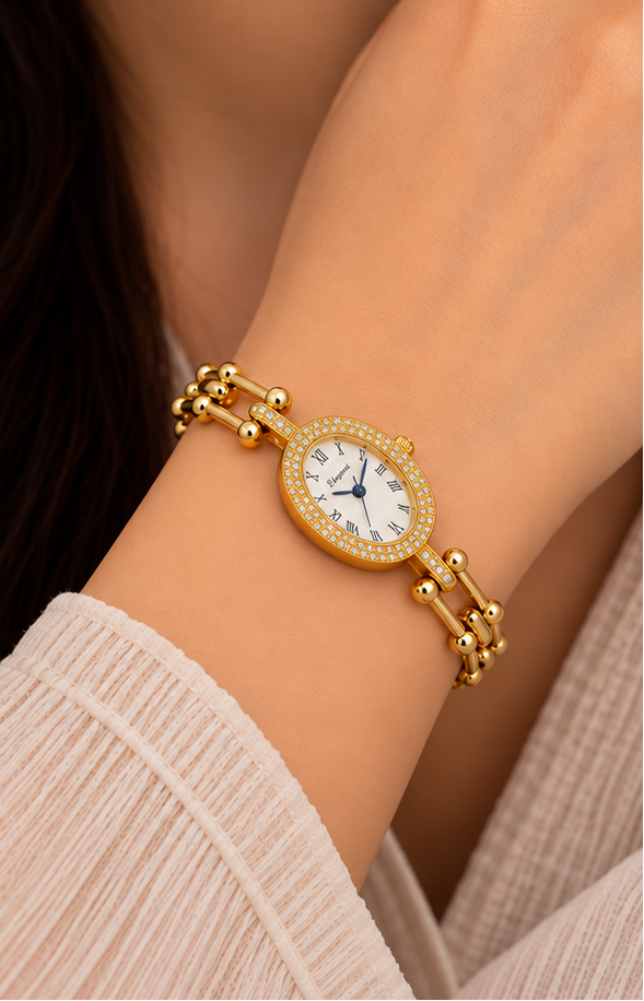 White oval dial watch