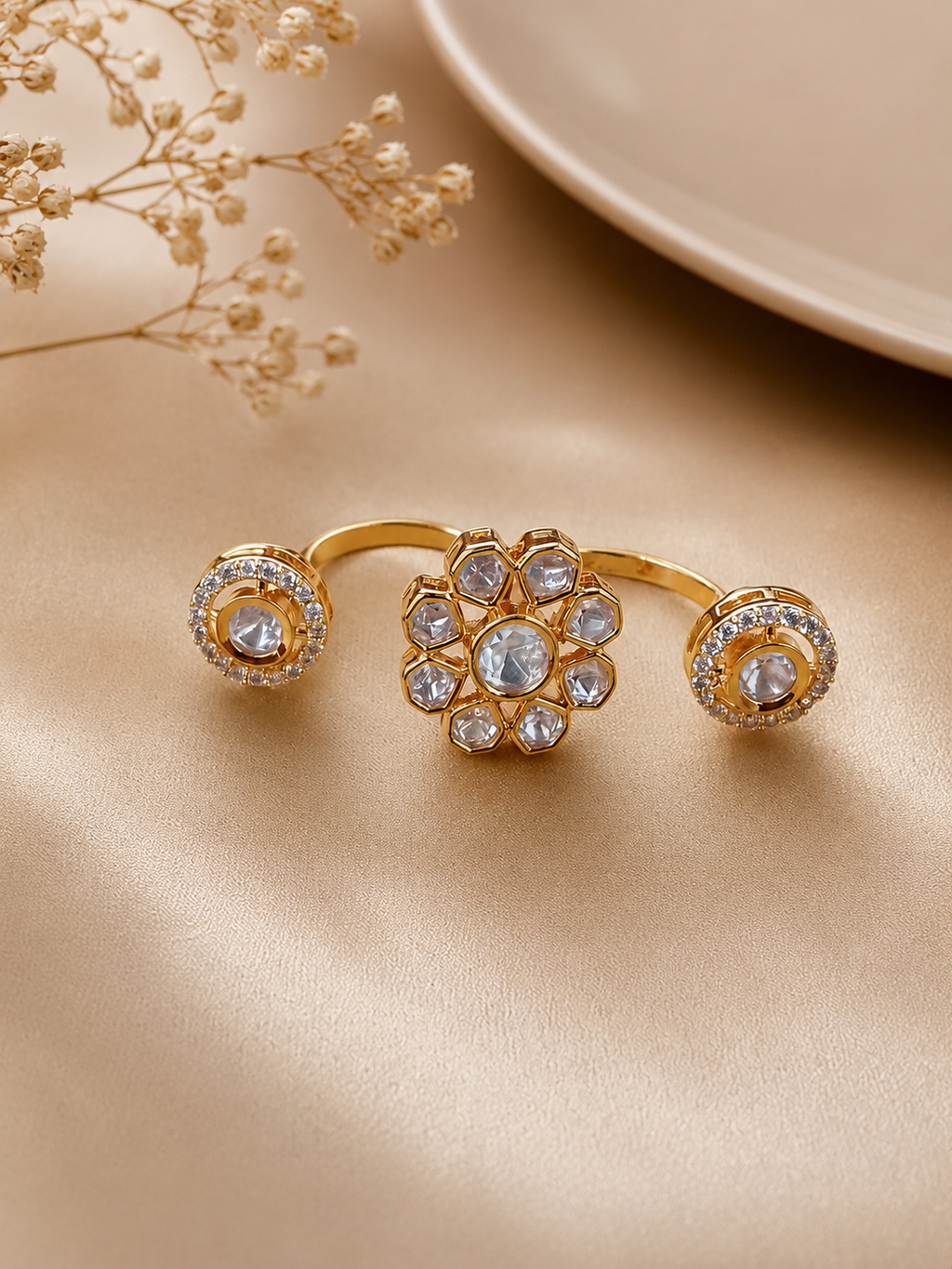 Traditional kundan-style multi-finger statement ring