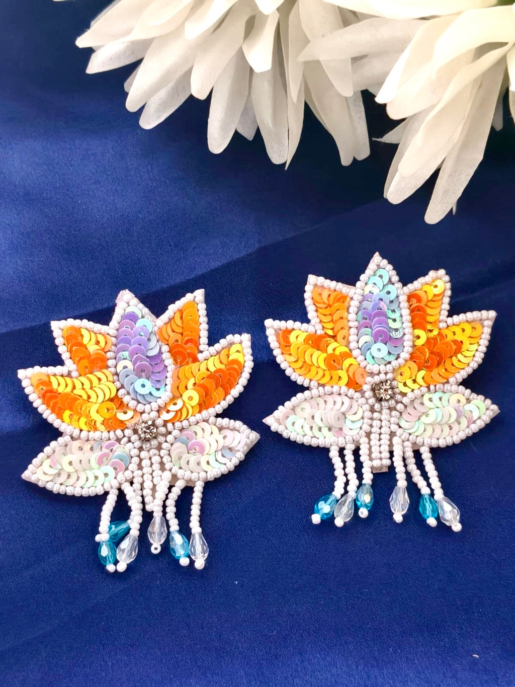 Handcrafted sequin lotus earrings