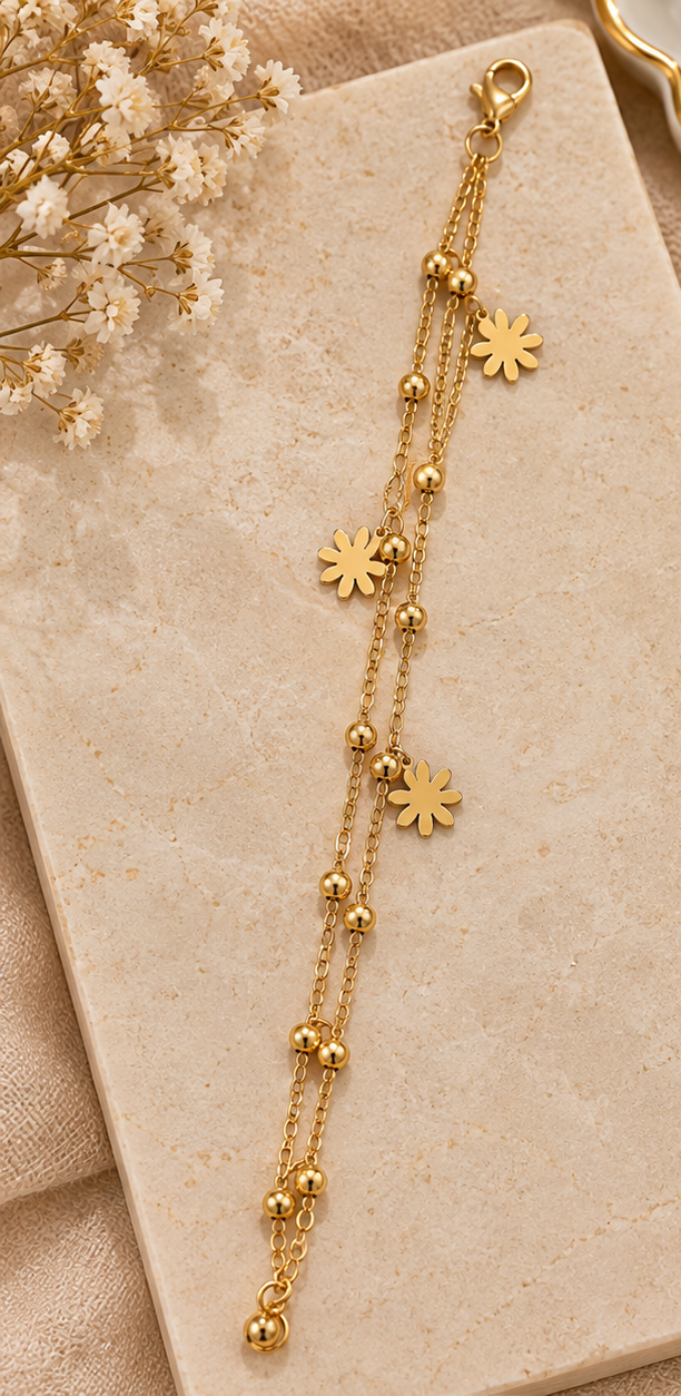 Eight-petal flower charms bracelet