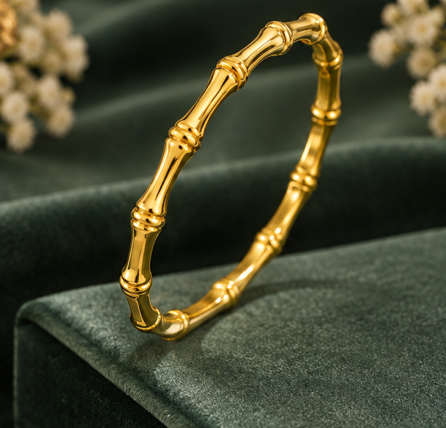High-polish gold bamboo joint openable bracelet