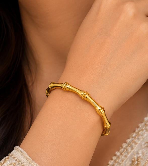 High-polish gold bamboo joint openable bracelet