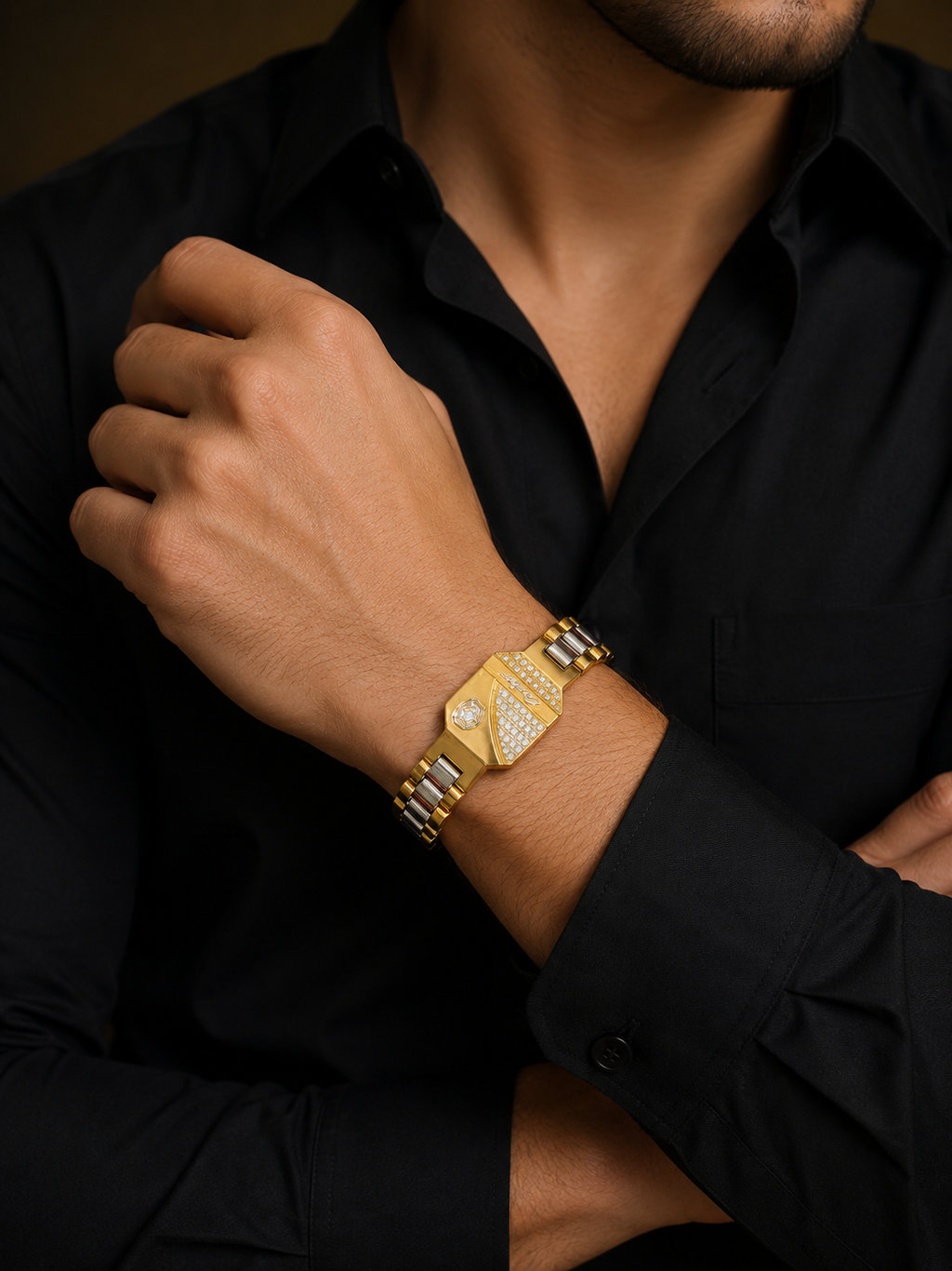 Premium Watch-Strap Style Gold Plated Bracelet for Men