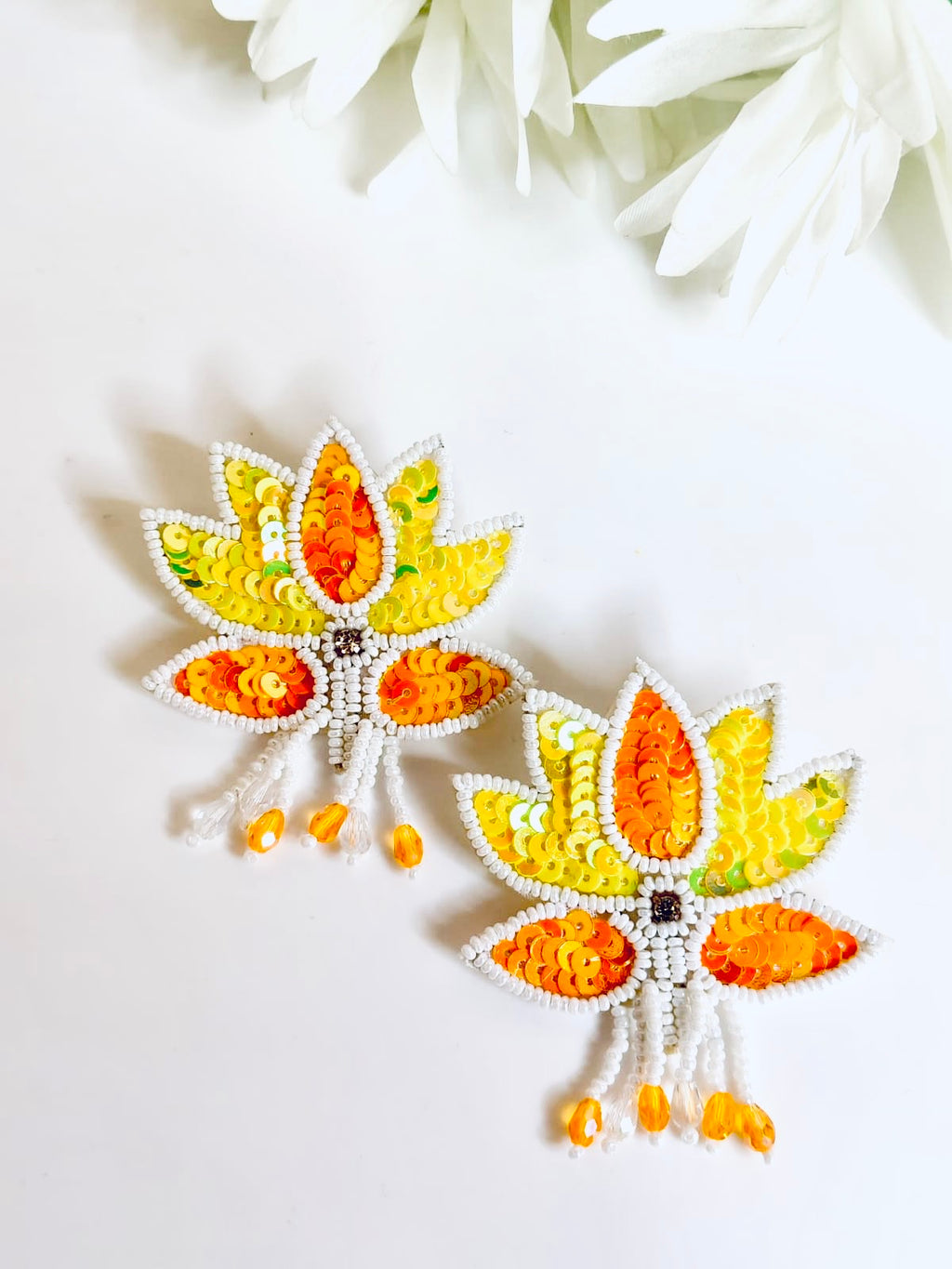 Handcrafted sequin lotus earrings