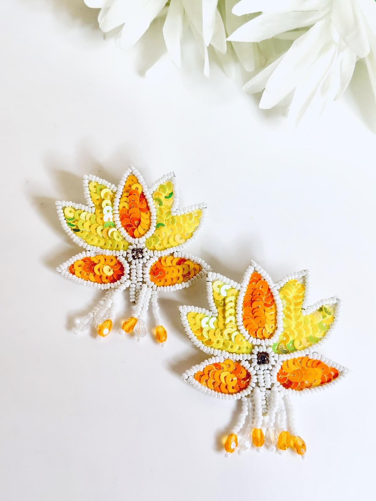 Handcrafted sequin lotus earrings