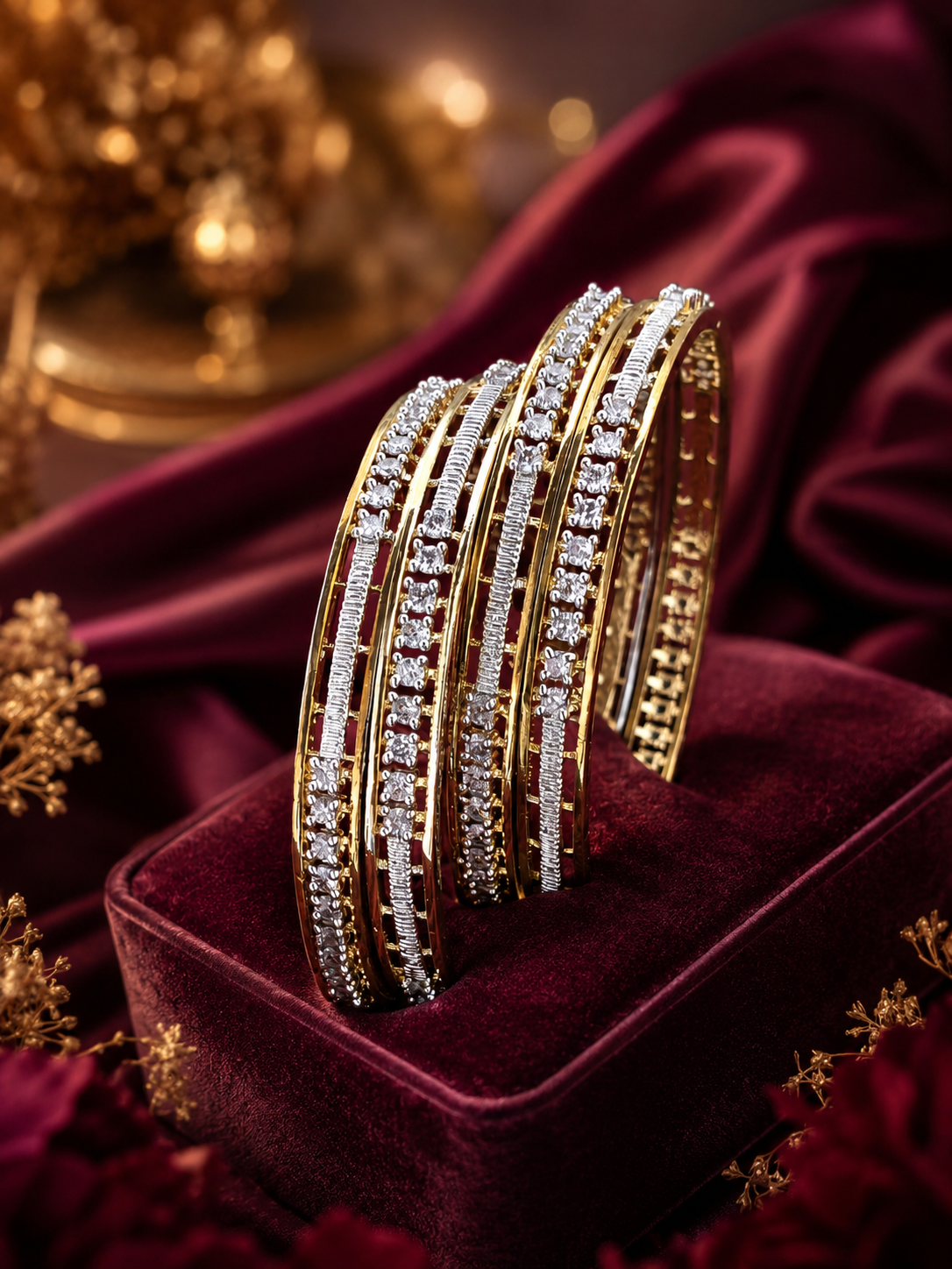 Elegant Contemporary American Diamond Bangle Set
