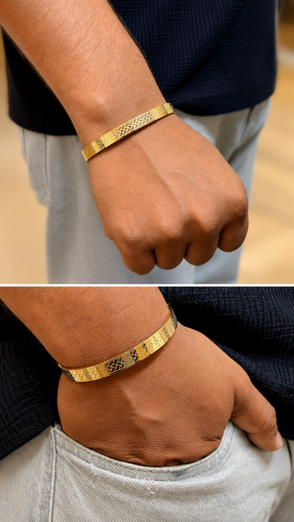 Exquisite yellow gold cutout lattice men's bracelet