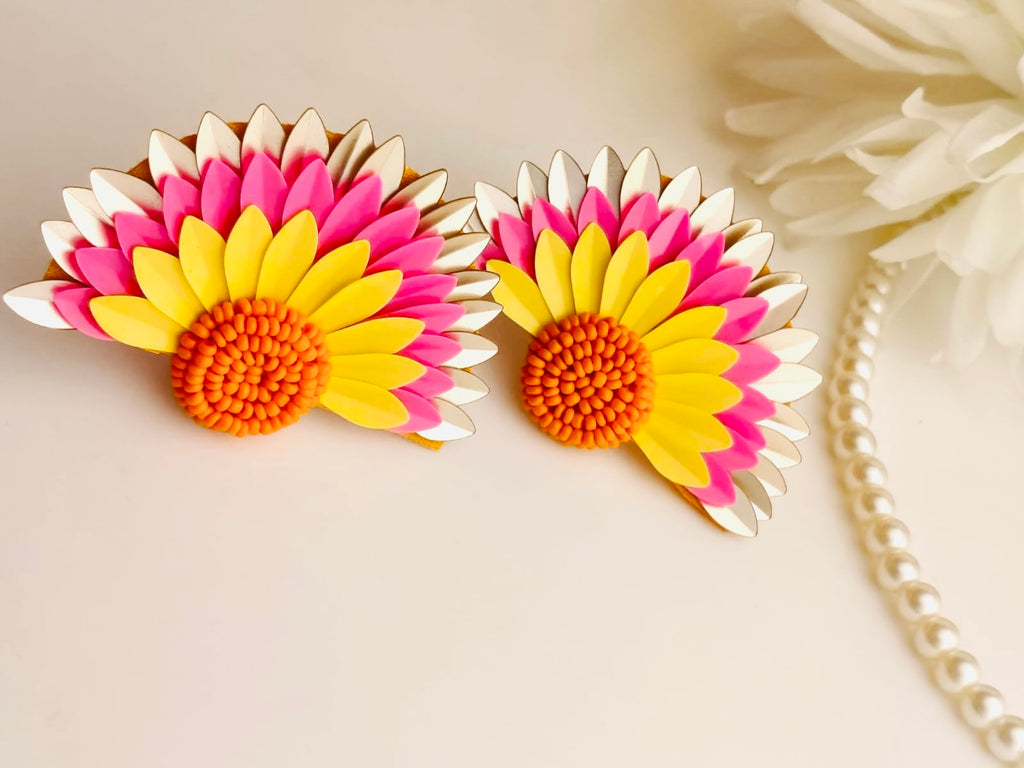 Tri-Tone Floral Statement Stud Earrings
