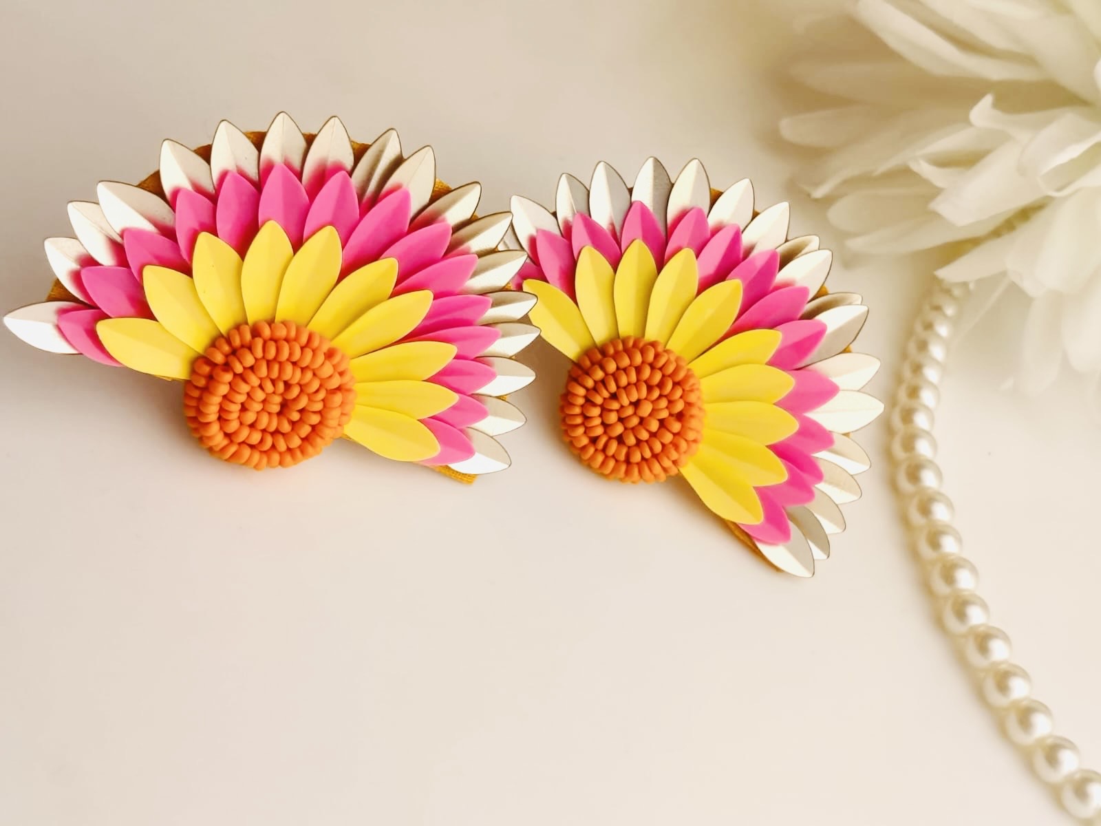 Tri-Tone Floral Statement Stud Earrings