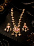 Antique gold-plated Kundan and pastel pink stone necklace set