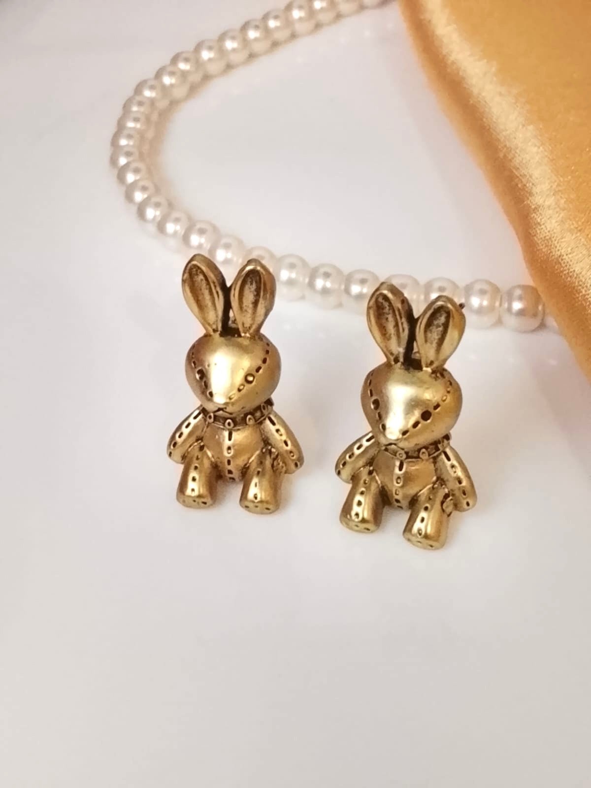 Antique Gold Plated Plush Bunny Stud Earrings