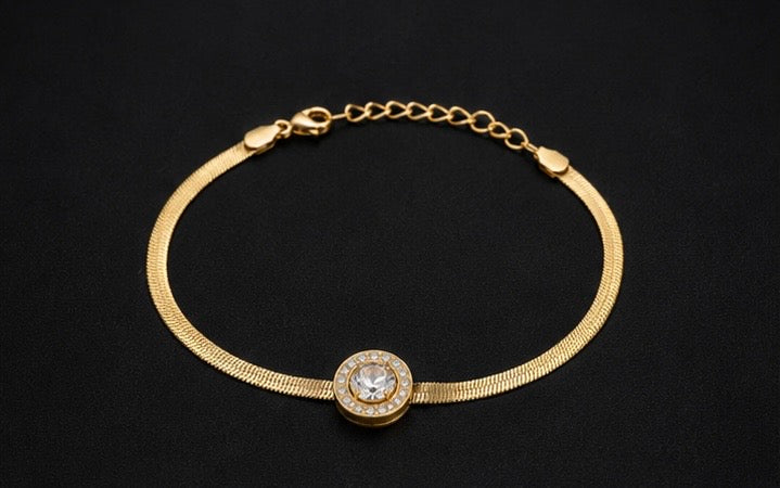 Gold herringbone snake chain charm bracelet