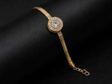 Gold herringbone snake chain charm bracelet