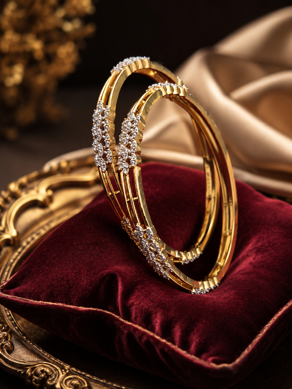 Classic Dual-Tone American Diamond Kada Bangle Set