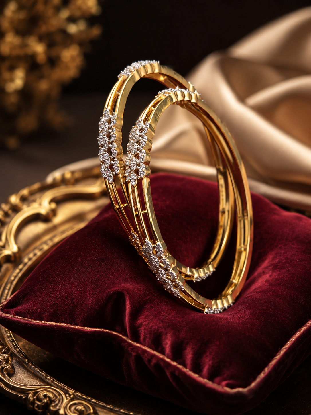 Classic Dual-Tone American Diamond Kada Bangle Set