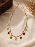 Gold-plated multi-colored glass stone charm necklace
