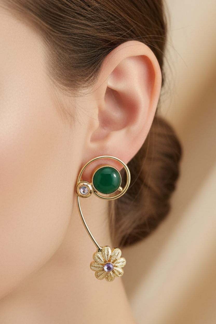 Asymmetrical Orbit & Daisy Drop Earrings