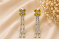 Yellow crystal floral tassel earrings