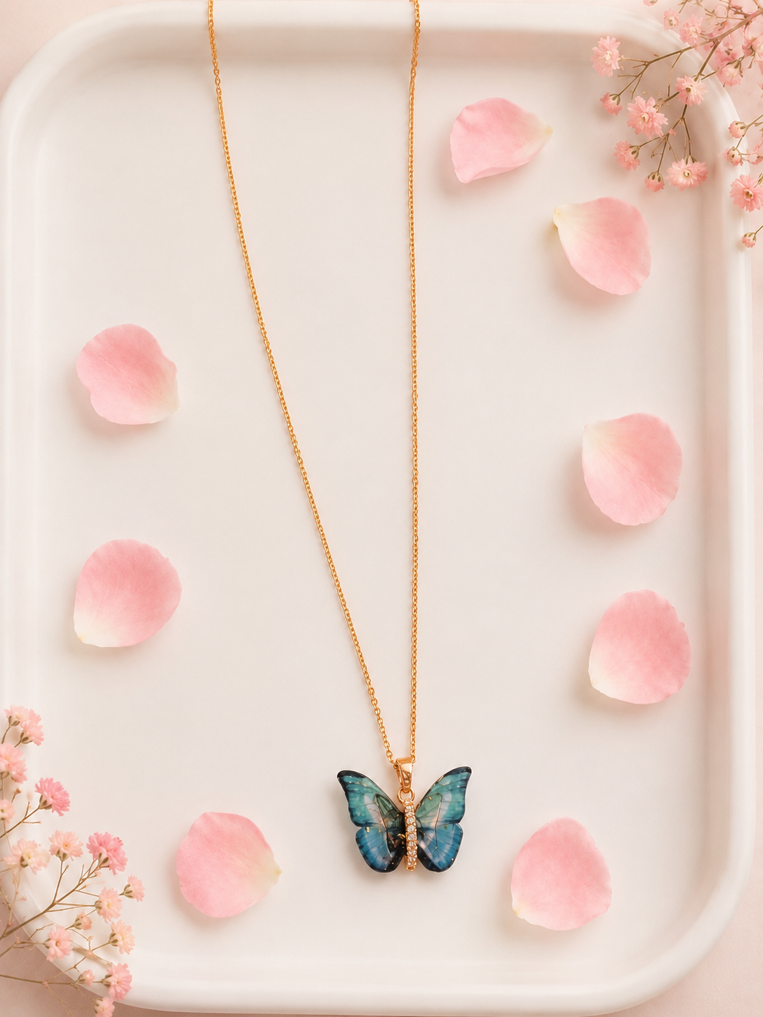 Multicolor Resin Butterfly Pendant Necklace