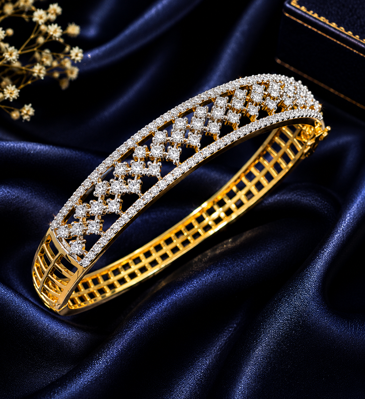 AD exquisite, classic criss-cross pattern statement kada bangle