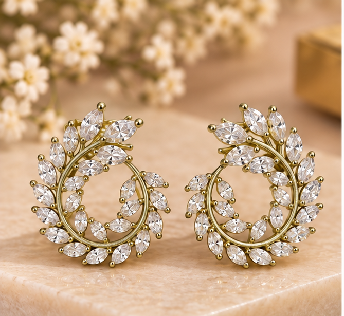 Marquise leaf spiral open-circle stud earrings