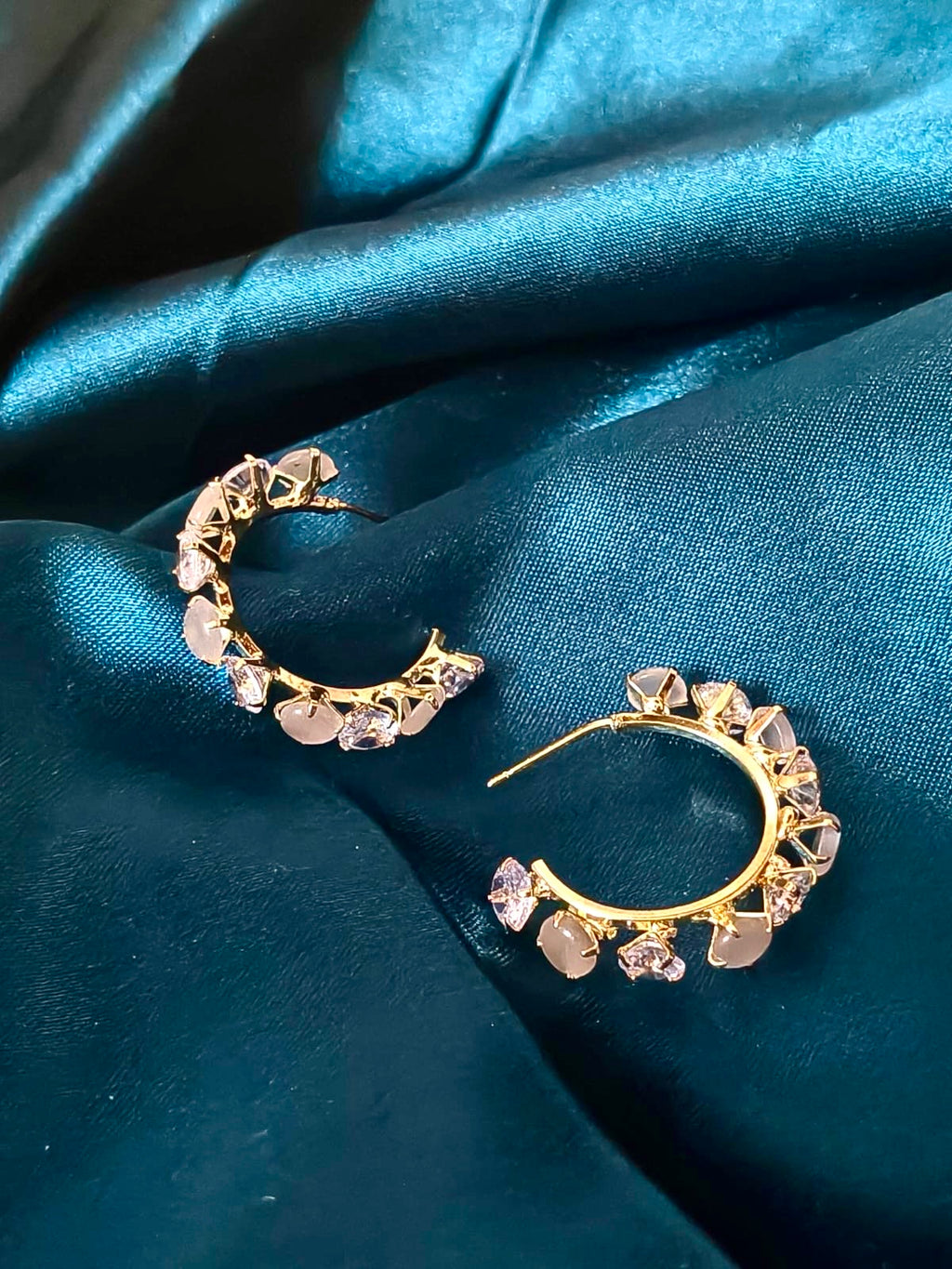 Cubic Zirconia C-Shaped Open Hoop Earrings