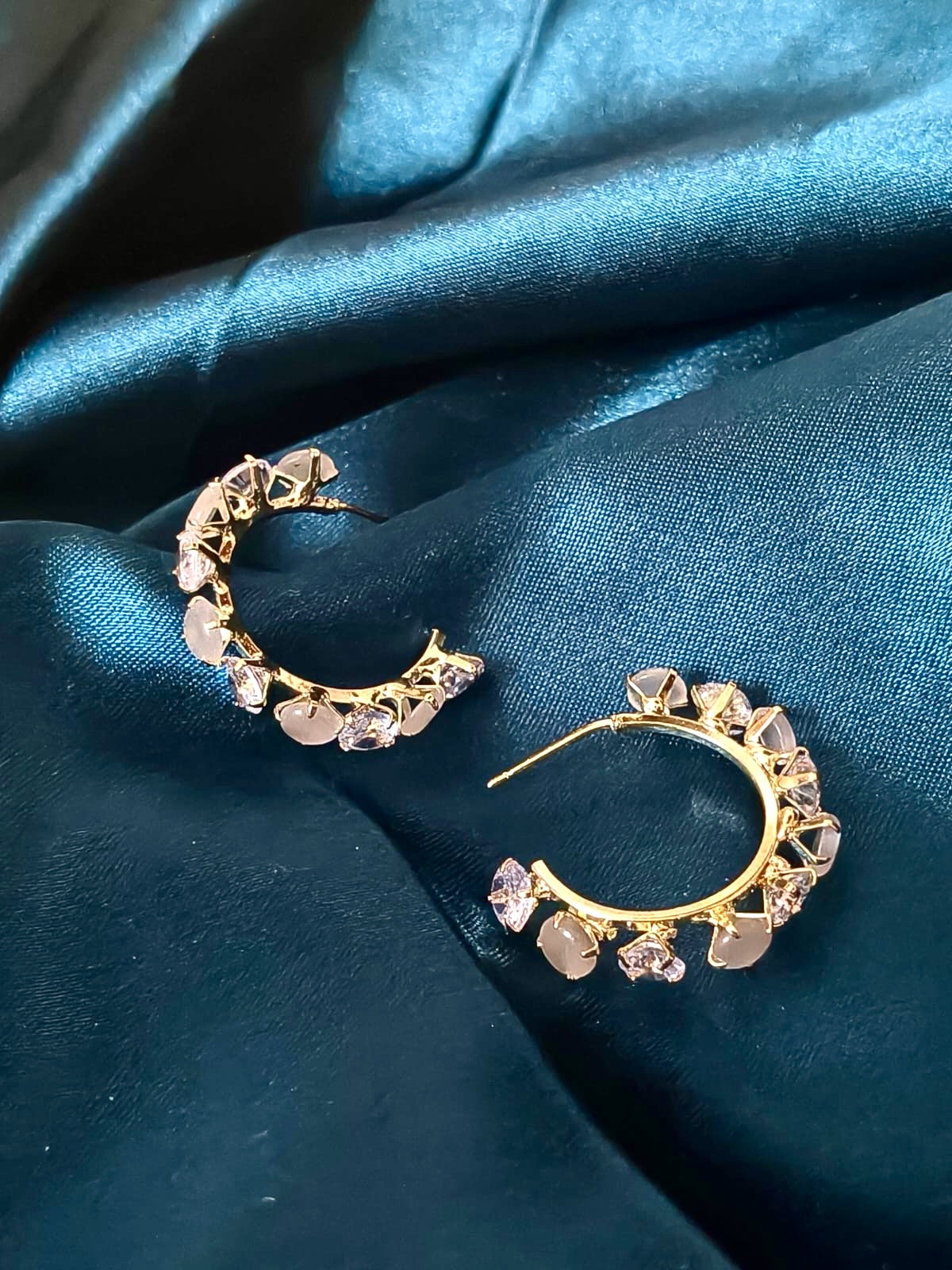 Cubic Zirconia C-Shaped Open Hoop Earrings