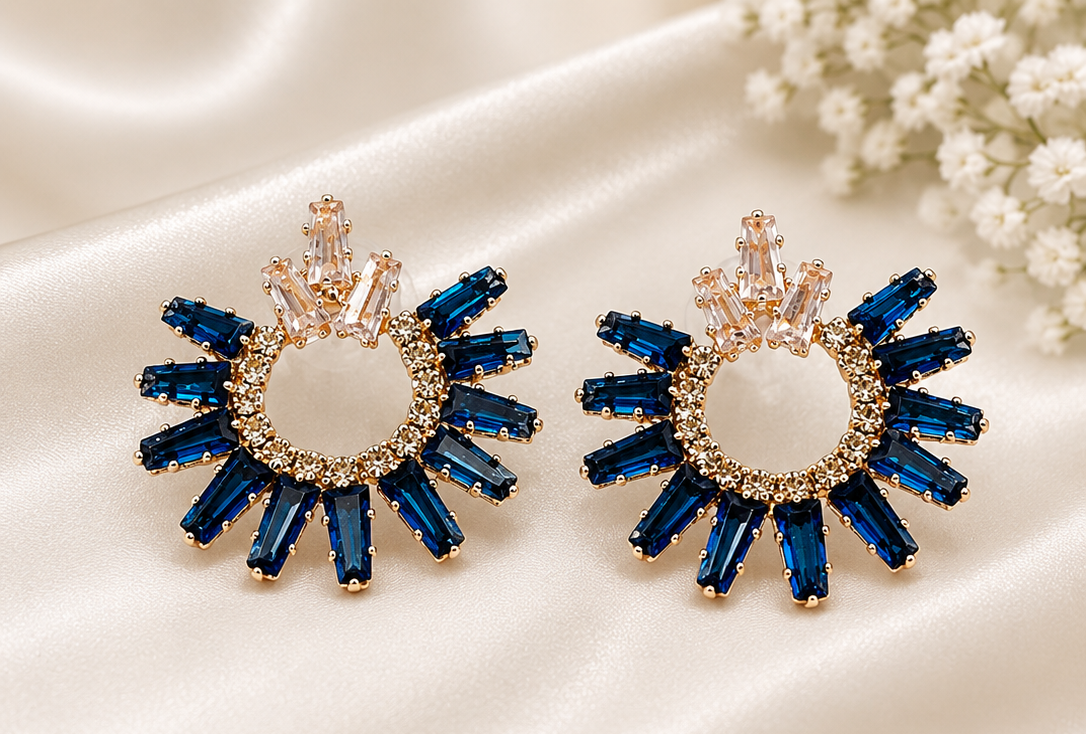 Sapphire blue crystal starburst earrings