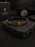 Dual-Strand Cable Wire Black & Gold Kada Men
