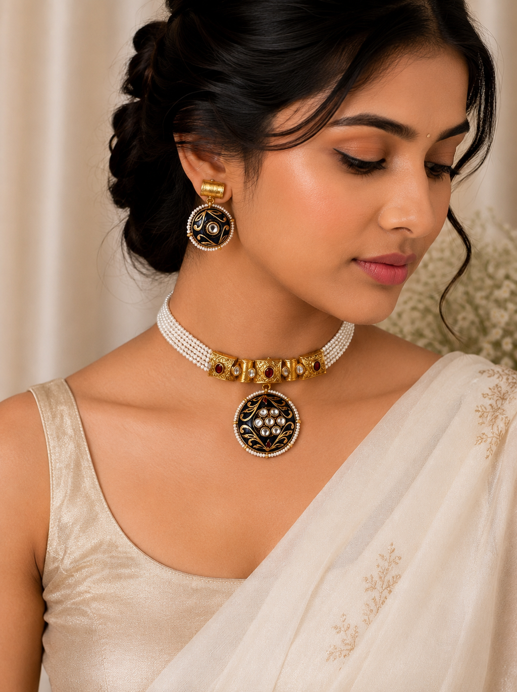 Traditional gold-plated Meenakari and pearl jewelry set