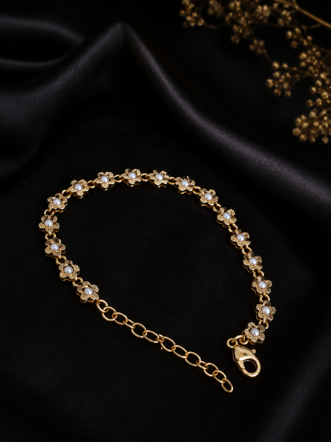 Pearl-accented clover and heart multi-layer bracelet stack