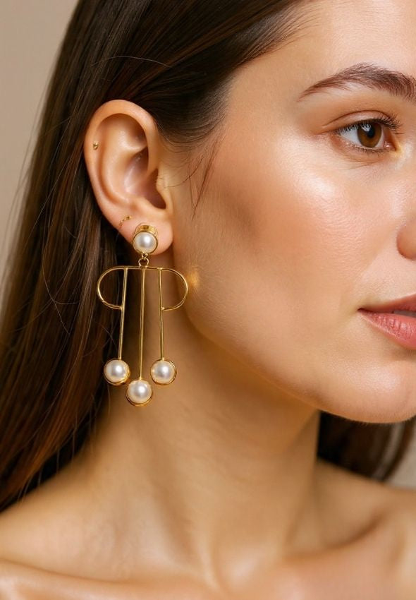 Modern pearl drop brass earring