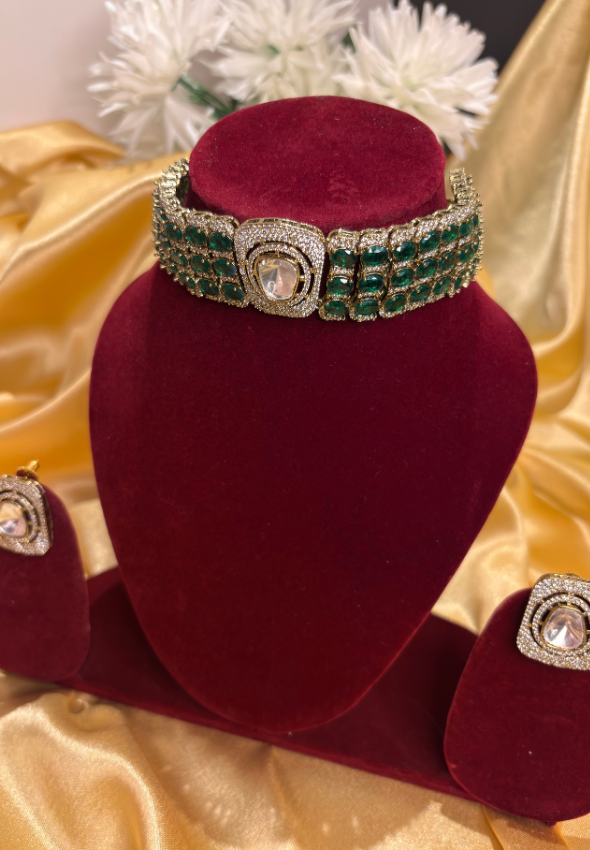 Green Emerald royal kundan choker set