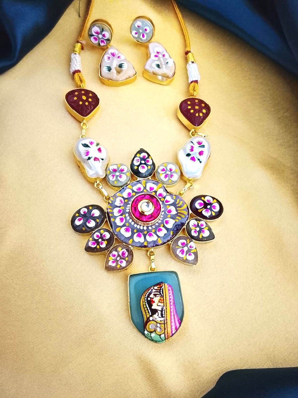 Artisanal Hand-Painted Heritage Portrait Pendant Set