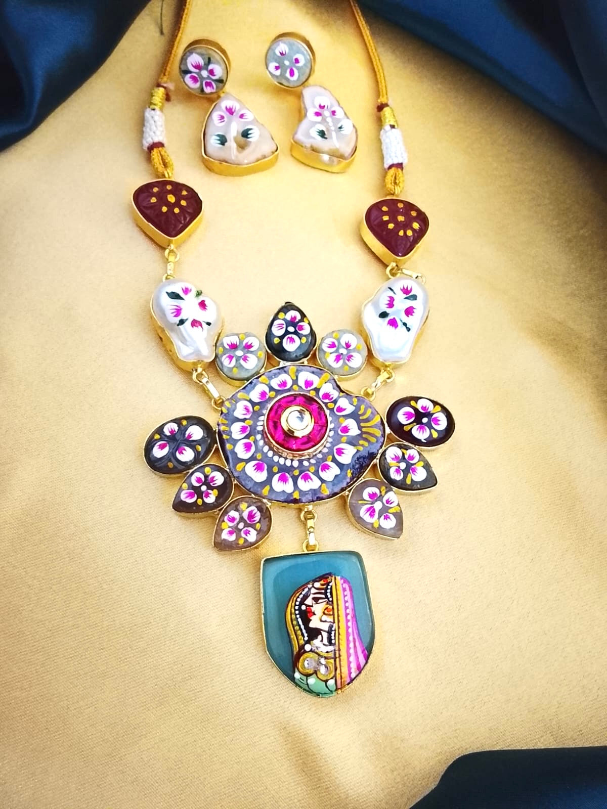 Artisanal Hand-Painted Heritage Portrait Pendant Set