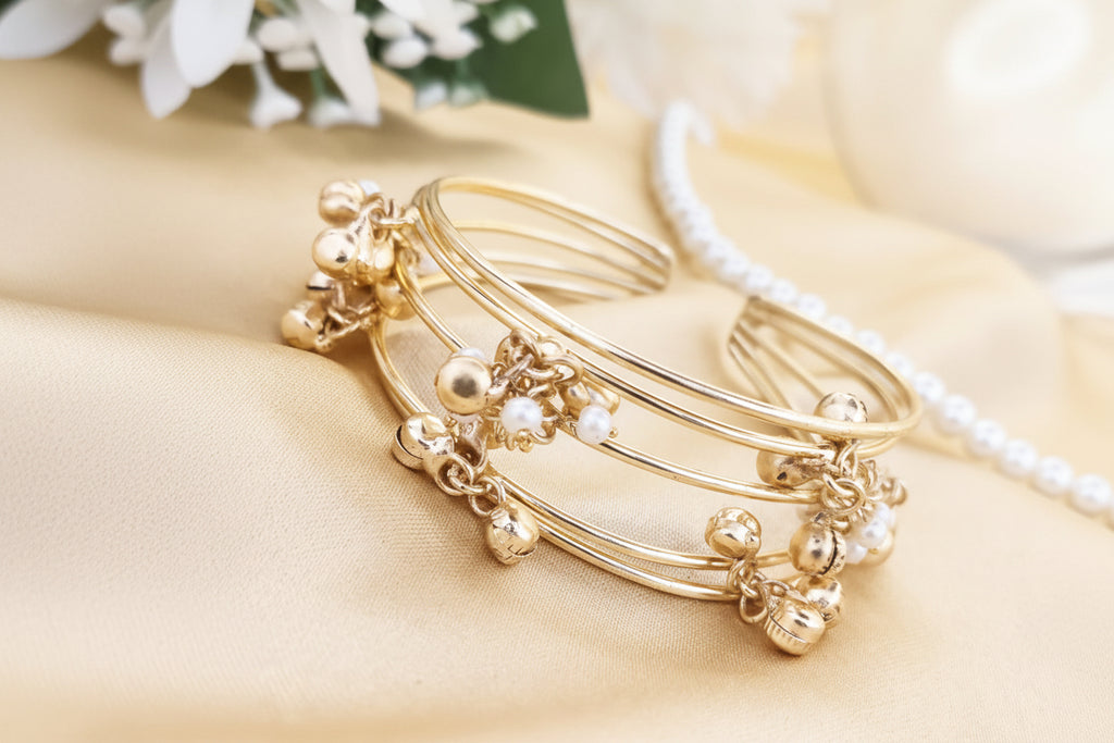 Traditional Kashmiri-inspired Multi-Layer Ghungroo Cuff Bracelet