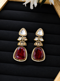 Traditional Gold-Plated Kundan and Ruby Drop Earrings