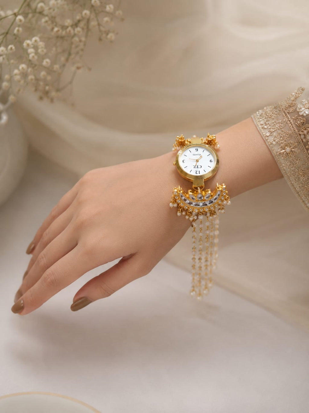 Kashmiri Kundan Moon Watch Bracelet